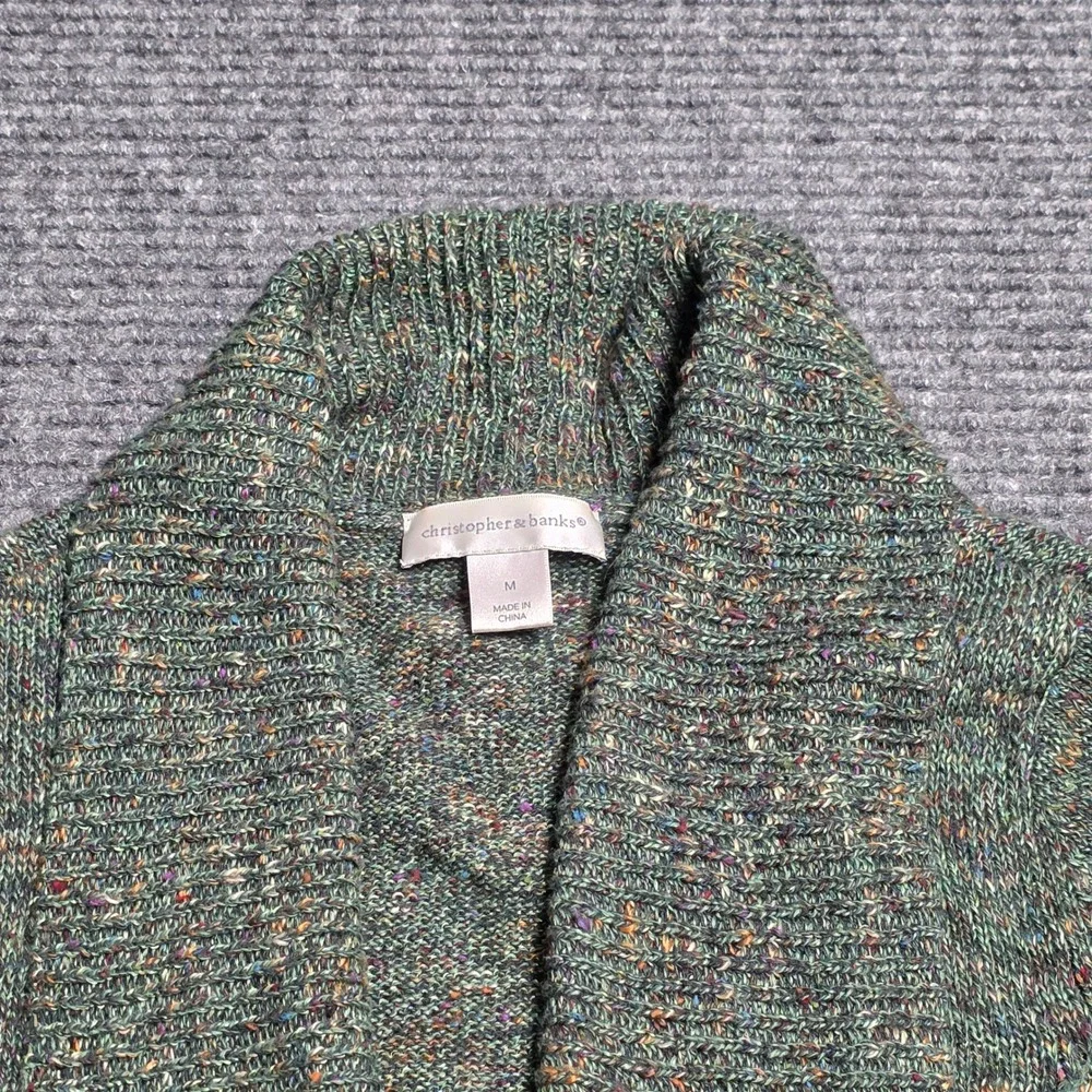 Christopher & Banks Multi Marled‎ Cardigan Women's Size M Green Shawl Collar